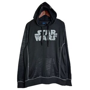 Star Wars Black Gray Stripes Long Sleeve Drawstring Hoodie Kangaroo Pocket Large